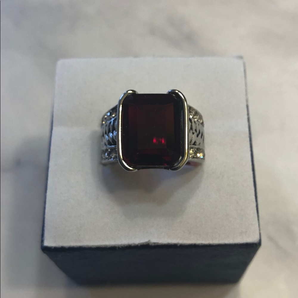 Simulated Ruby and Austrian Crystal Ring